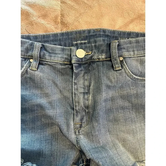 Gray Saks Fifth Avenue Jorts Size 29 Baby Shorts Lace Frayed Hem Jean Denim - Picture 9 of 12